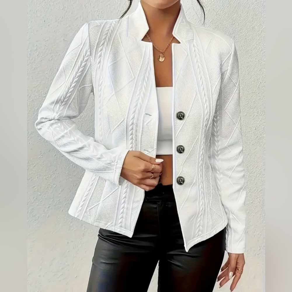 Women’s White Single Breasted Heathered Sweater Long Sleeves XL NWOT - Picture 3 of 15